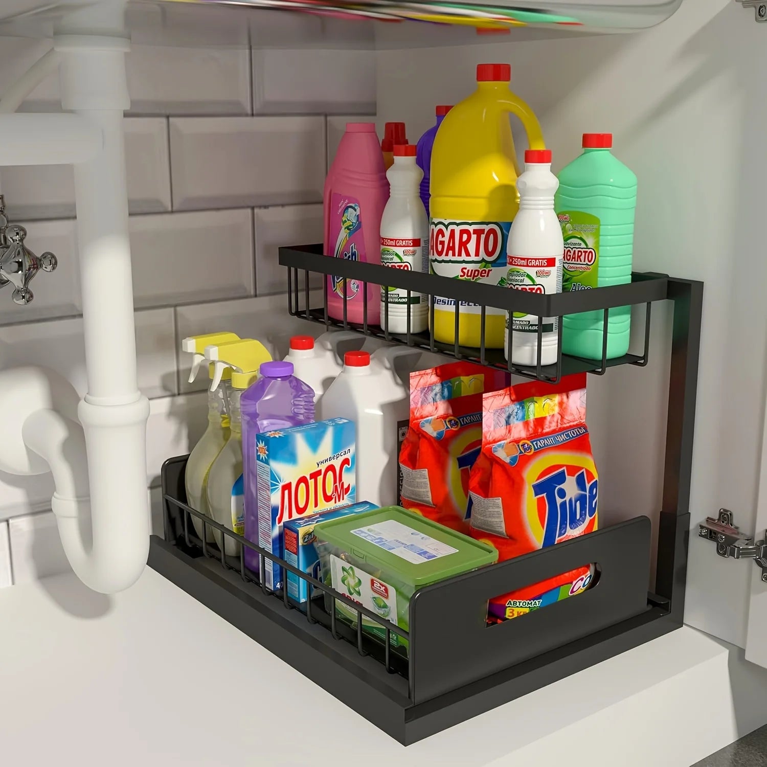 Under Sink Organizer - 2-Tier Pull Out Cabinet Storage