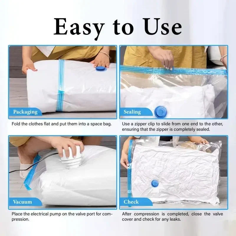 8-Pack Vacuum Storage Bags with Hand Pump - Space Saver