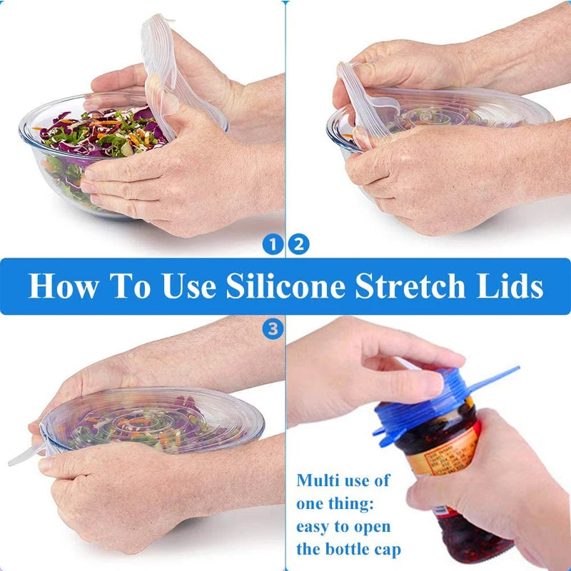Reusable Silicone Stretch Lids Kitchen Fresh Keeping Covers