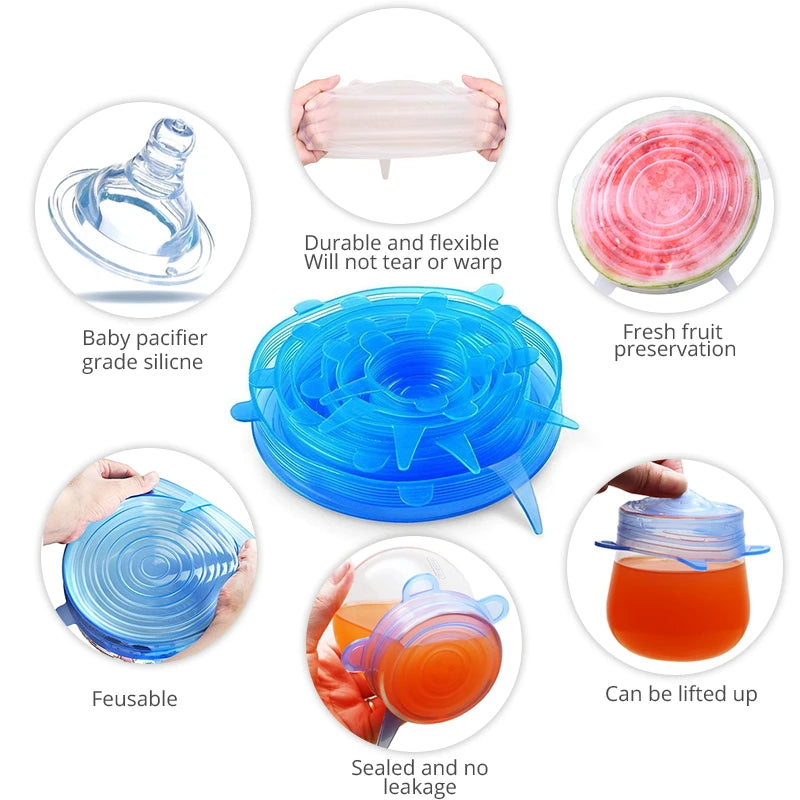 Reusable Silicone Stretch Lids Kitchen Fresh Keeping Covers