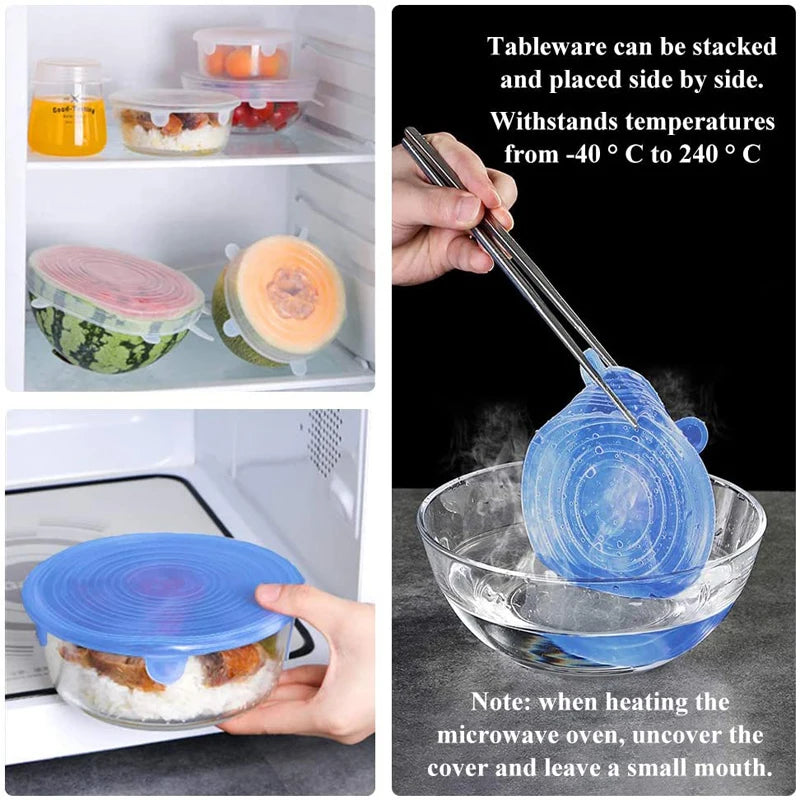 Reusable Silicone Stretch Lids Kitchen Fresh Keeping Covers