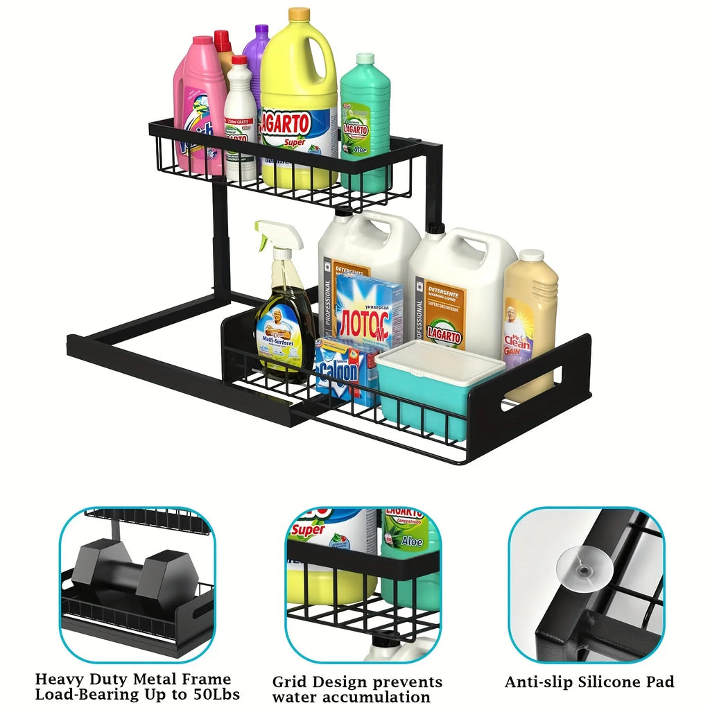 Under Sink Organizer - 2-Tier Pull Out Cabinet Storage