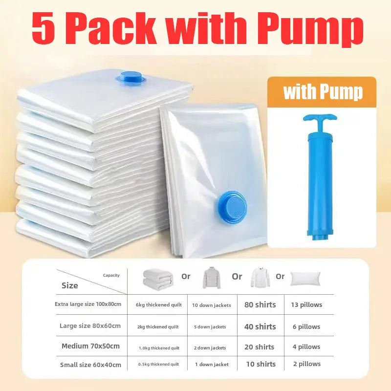 8-Pack Vacuum Storage Bags with Hand Pump - Space Saver